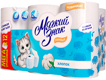Бумага туалетная Комфорт Котенок 2сл. 12 рул/пач БЕЛАЯ
