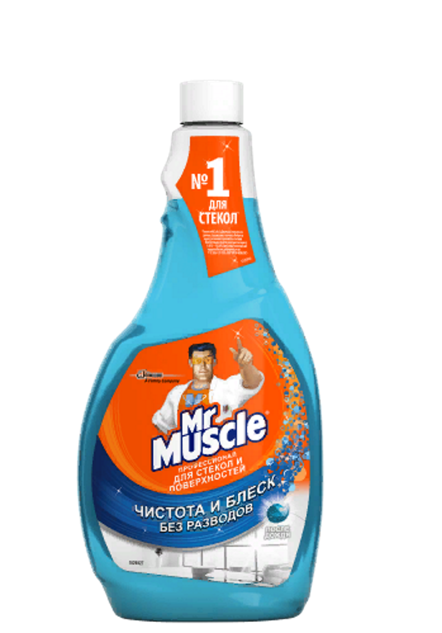 Мистер Мускул средство для стекол 500мл запасной блок СИНИЙ с нашатырным спиртом