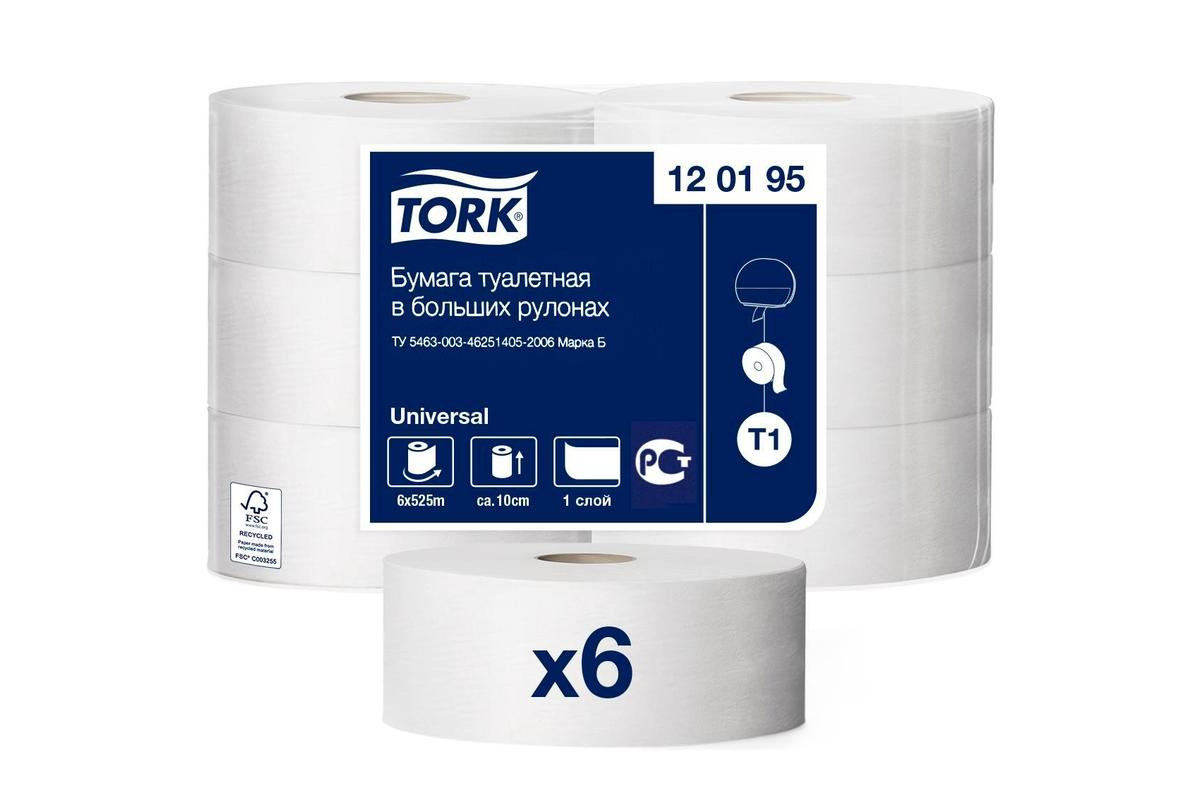Бумага туалетная Торк Tellus T1 Стандарт 525м/9,5 1сл белая (рул.) | арт.120195 |