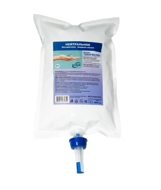 КЕМАН Мыло жидкое 1л нейтральное в картридже бесцветное/ 100024-БЦ1000