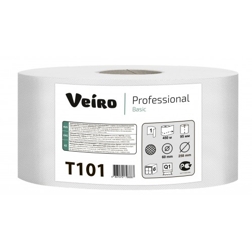 Бумага туалетная 1сл 450м/9,5 Basic натуральный (арт.Т101) ВЕЙРО