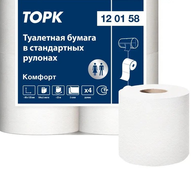 Бумага туалетная Торк Tellus T4 Комфорт 2сл. 23м 4шт/пач, белая, арт. 120158