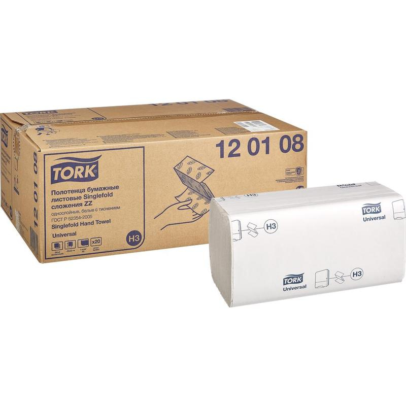 Полотенца бумажные 1сл. 250л Tork H3 Universal  ZZ, 23х23, БЕЛЫЕ/120108