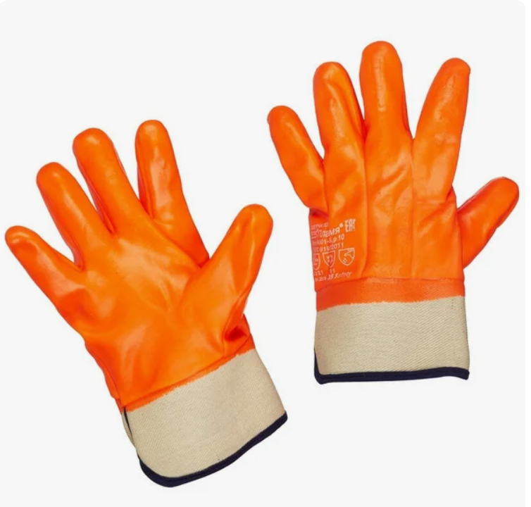 Перчатки ПВХ утеплённые бензомаслостойкие Пламя, манжет-крага, арт.3011