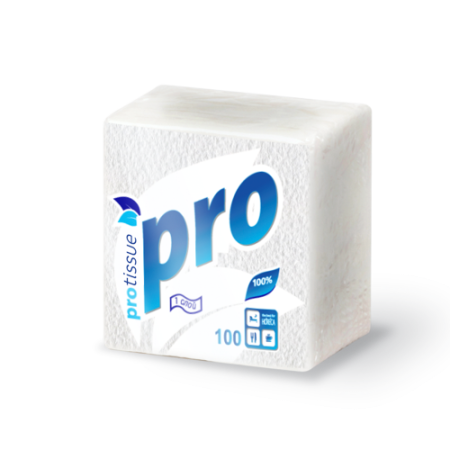 Салфетки бумажные 1сл. Мягкий знак 100шт/пач 24х24 ПРО БЕЛЫЕ |арт.C184| (СЯСЬ)