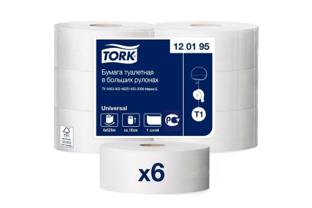 Бумага туалетная Торк Tellus T1 Стандарт 525м/9,5 1сл белая (рул.) | арт.120195 |