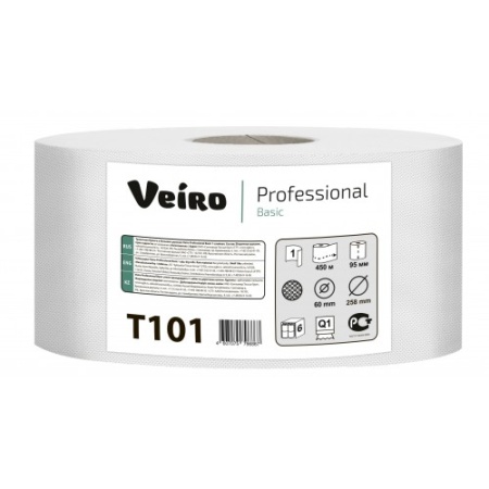 Бумага туалетная 1сл 450м/9,5 Basic натуральный (арт.Т101) ВЕЙРО
