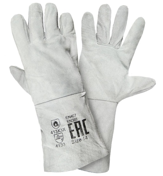 Краги спилковые пятипалые (длин - 35 см.) серые