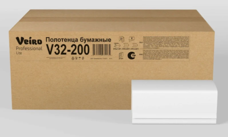Полотенца бумажные 2сл. 200л 21х23см \ V-слож \ БЕЛЫЕ \V32-200 / 00032727