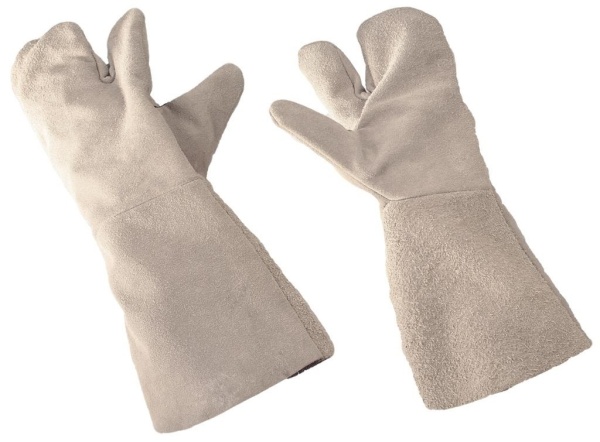 Краги спилковые 3-х палые серые, арт. 6527